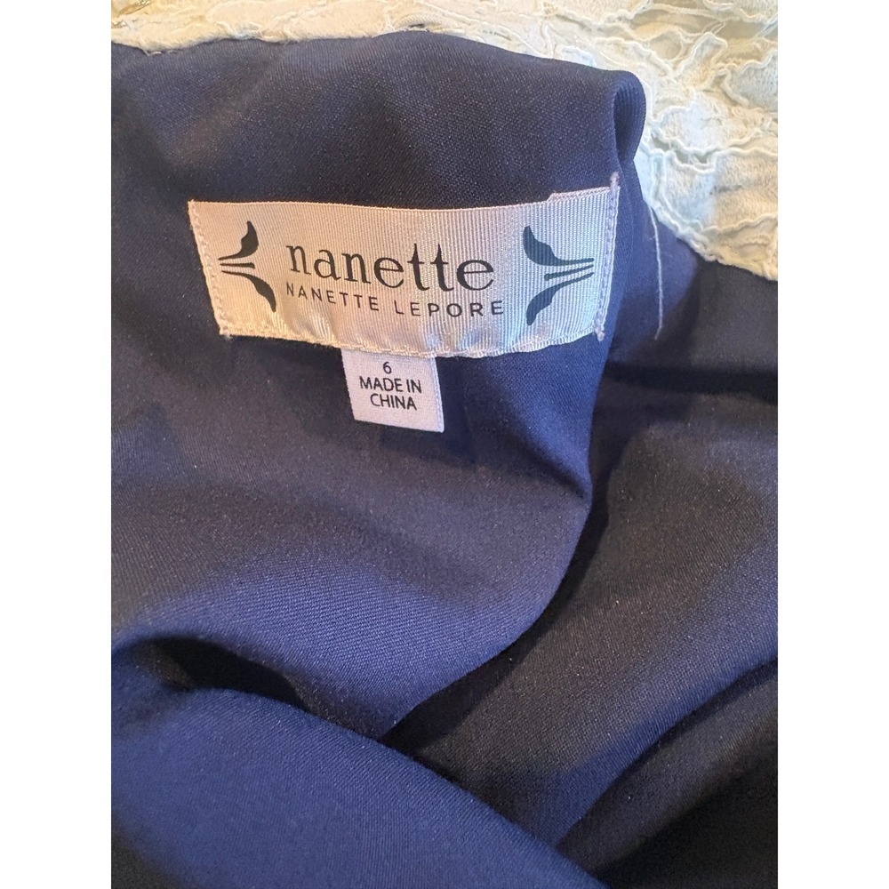 Nanette Lepore Navy Blue Shift Dress Lace Collar Pleated Hem Sleeveless Size 6 - Picture 4 of 14